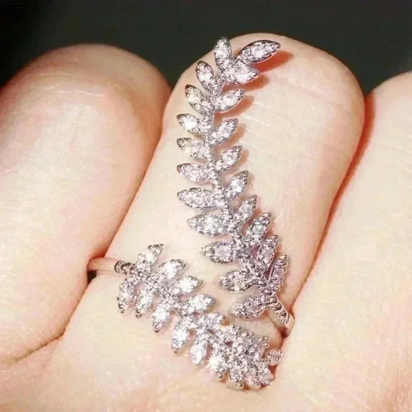 New Gorgeous 14k Gold Over Silver Diamond Leaf Wrap Ring - Picture 3 of 4